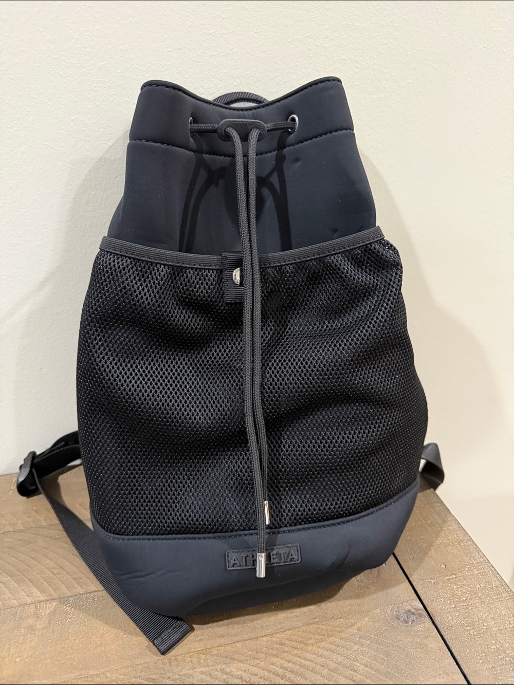 Athleta Black Mesh Drawstring Backpack